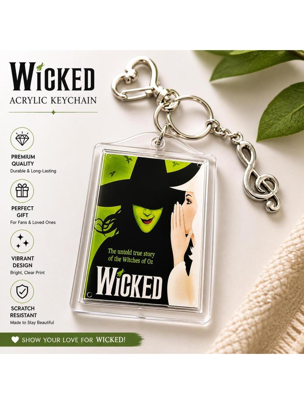 Wicked Acrylic Keychain with Musical Note Charm